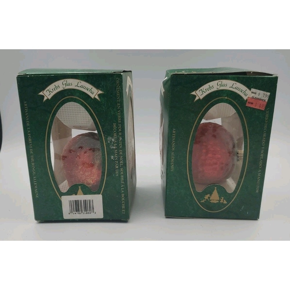 Vtg Sugared Strawberry Krebs "Glas Lauscha" Blown Glass Ornament Germany Lot Of2